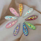 7x21mm瓜子形状长水滴彩色AB树脂水钻孔雀羽毛贴钻眉心脸部装 饰