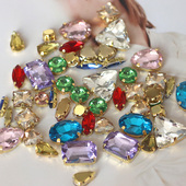 饰水钻服装 混色金底混形状彩色玻璃手缝爪钻DIY鞋 子袜子装 辅料