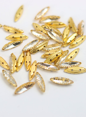 50个4x15mm白色金底花篮爪手缝钻DIY裙子舞蹈服领口婚纱装饰水钻