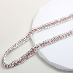 中间粉色两边白色三排粉色玻璃水钻链条头饰发夹等装饰DIY配件