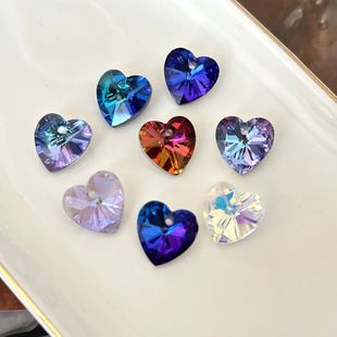 14mm彩色炫彩桃心爱心单孔吊坠水晶钻玻璃耳环饰品配件DIY