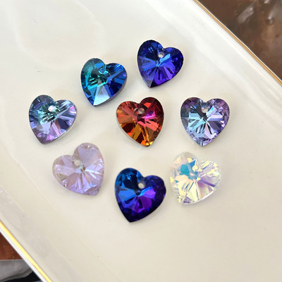 彩色炫彩桃心爱心单孔吊坠水晶钻