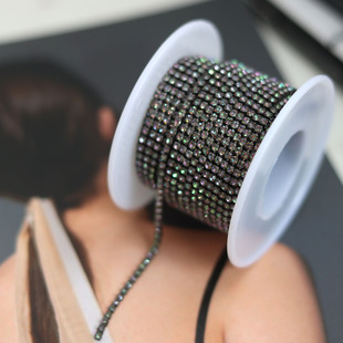 2mm单排五彩黑底玻璃水钻链条DIY饰品配件衣服领口鞋子装饰配件