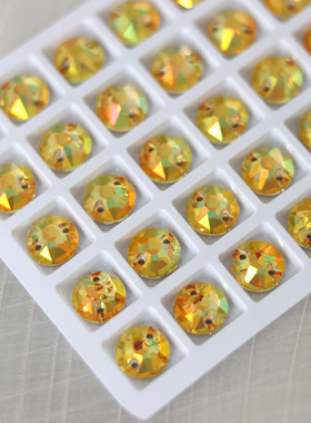 玫瑰金黄色K9倒边平扣双孔手缝钻手工DIY舞蹈服衣服装饰水钻配件