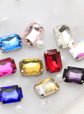 10X14mm长方形矩形彩色玻璃手缝爪钻DIY水钻服装辅料衣服装饰品