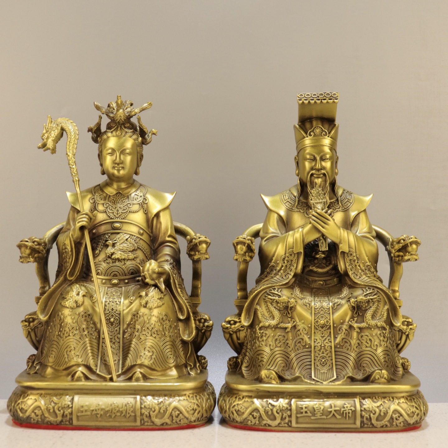 黄铜玉皇大帝帝王母娘娘摆件一套铜像铜工艺品家居供奉饰品