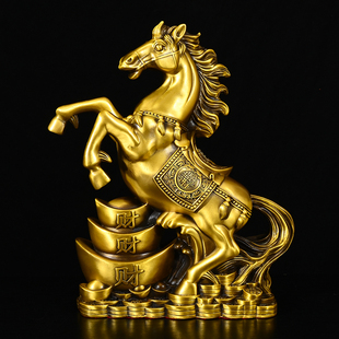 黄铜马上发财铜马摆件铜元宝马上有钱生肖马铜家居店铺招财工艺品