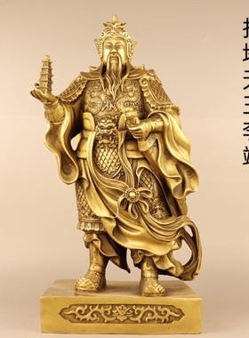 黄铜托塔天王李靖神像摆件家居店铺黄铜神像摆件李靖哪吒父亲