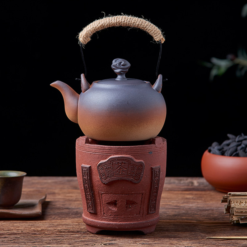 室内茶道取暖碳烤炉红泥风炉小火仿古木炭紫砂煮茶器烧水提梁陶茶