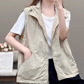 新款 连帽马甲女时尚 洋气百搭宽松工装 夏季 户外薄款 防风叠穿外套薄