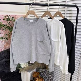 干净简约「口袋装 内搭打底T恤E6512 饰」磨毛宽松长袖