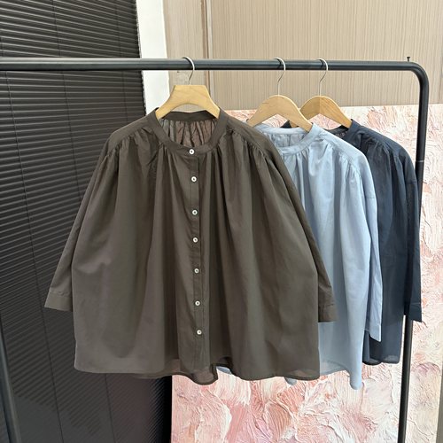 「木佐严选」宽松百搭慵懒透气圆领七分袖衬衫女E7798