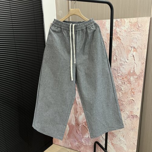 品质色织料「简约大气松紧腰」休闲阔腿长裤女E7548