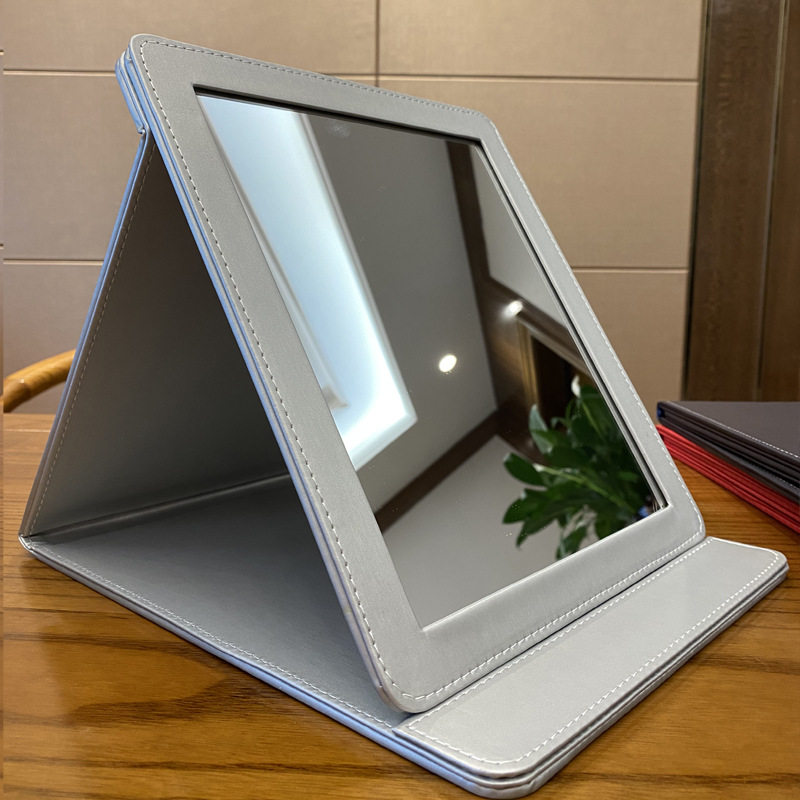 折叠皮革镜子珠宝看货镜台式镜高清化妆镜珠宝店柜台镜子单面pu镜