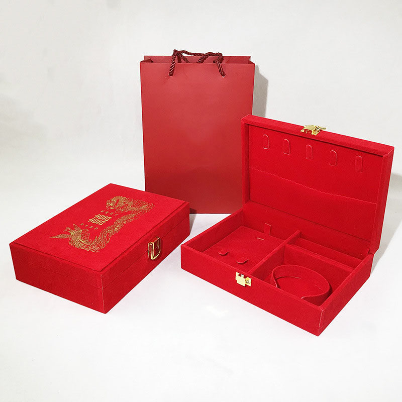 龙凤三金盒五金黄金饰品盒珠宝首饰婚庆礼品盒手镯盒订婚收礼盒子