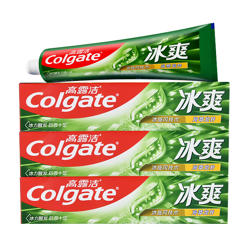 高露洁冰爽牙膏龙井刷牙后口腔会产生强劲的冰爽感口气清新含氟
