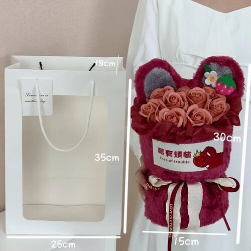 草莓熊毛绒仿真香皂花成品教师节送老师儿童女友朋友闺蜜生日礼