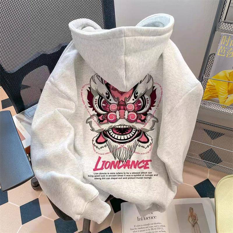 美式印花连帽卫衣男秋冬季套头加绒加厚外套女休闲宽松百搭帽衫