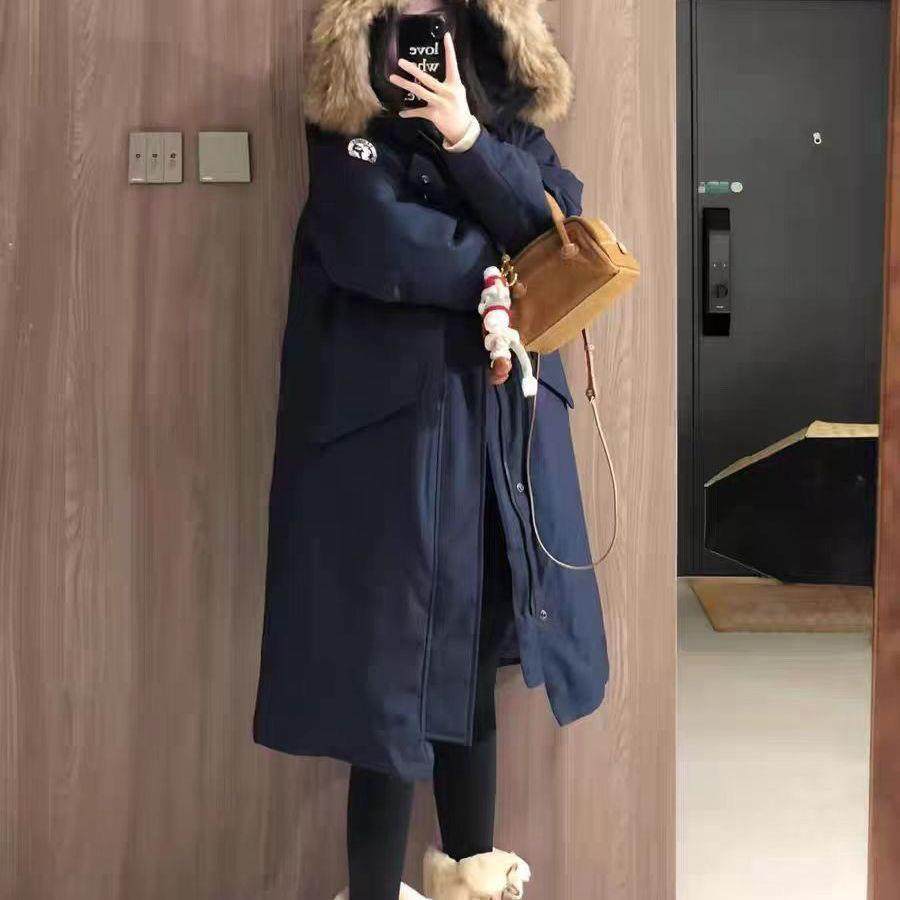 长款过膝大毛领派克服女2025冬新款韩系宽松加厚羽绒棉衣工装外套