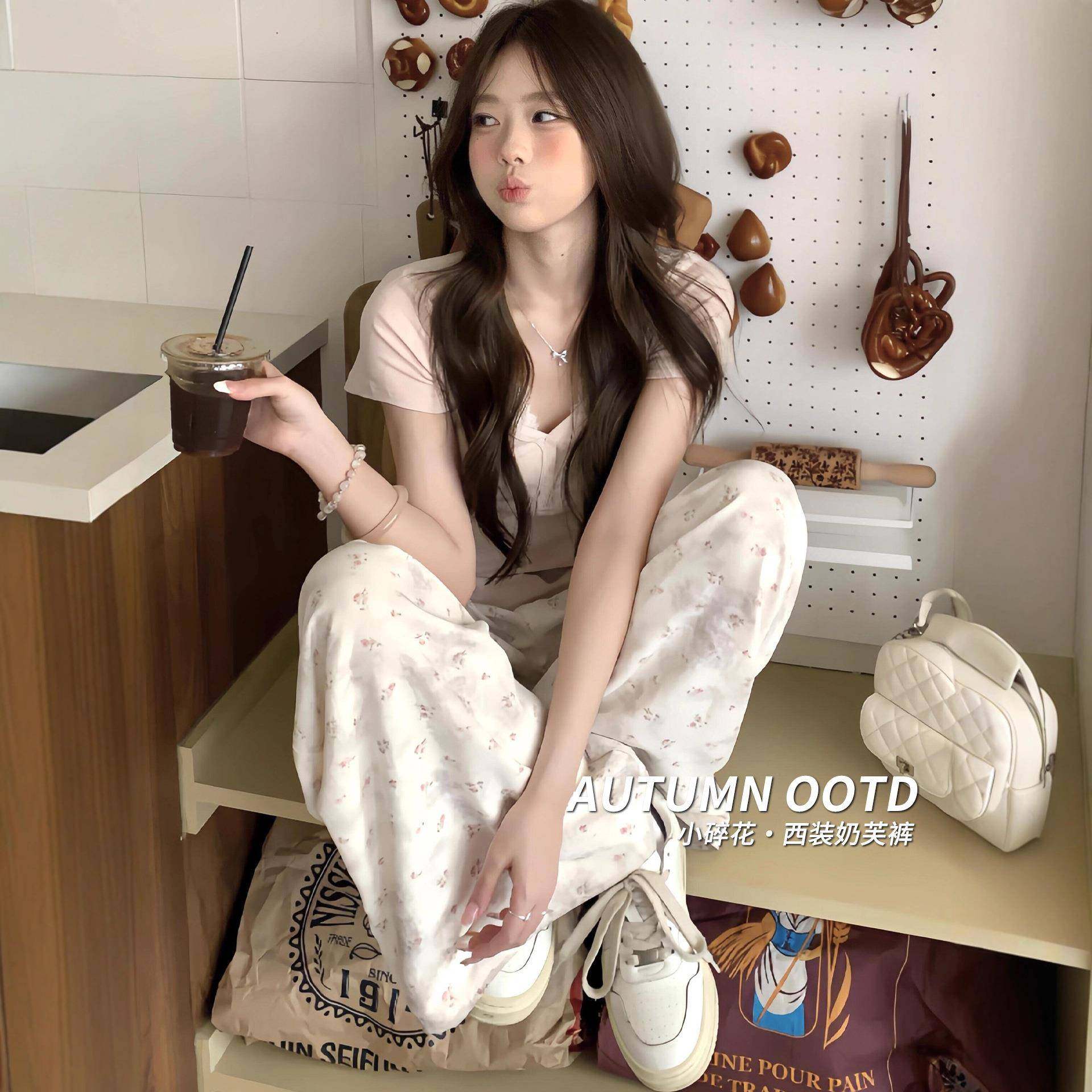 冰丝碎花奶芙西装阔腿裤女夏薄高腰垂感休闲直筒显瘦小个子山本裤,女装/女士精品,西装裤/正装裤,淘宝优惠券,粉丝福利购,淘宝优惠卷