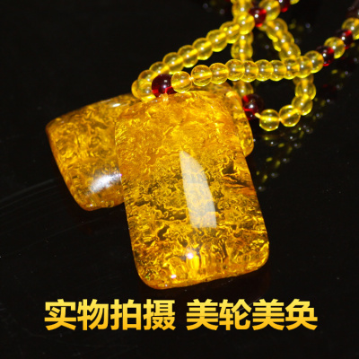 项链无事牌纯天然带证书琥珀吊坠