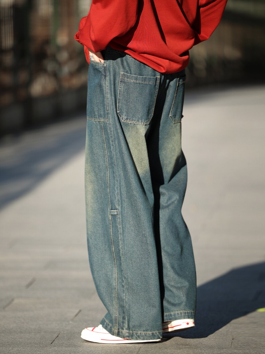 YOUR FIRST LOVE: LAO WANG VINTAGE PANTS MENS STRAIGHT LEG LOOSE WIDE-LEG JEANS MENS TRENDY BRAND CASUAL DRAPE SPRING AND AUTUMN STYLE