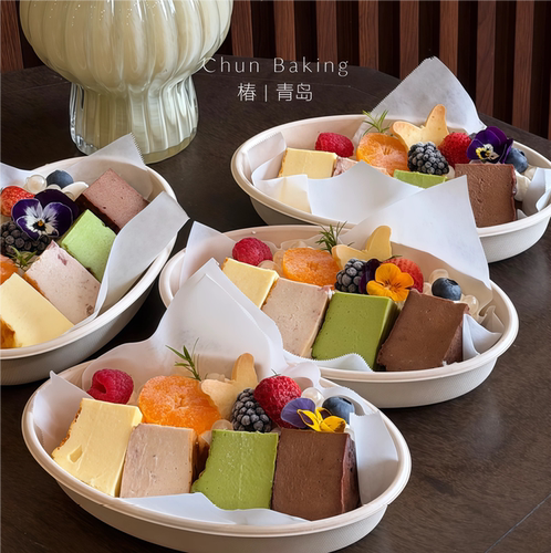 四拼巴斯克小蛋糕打包碗可降解纸浆盒春游下午茶毛巾卷轻食便当盒