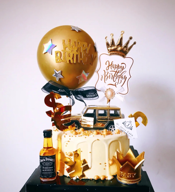 网红男神生日蛋糕装饰摆件合金奔驰越野车跑车高档轻奢烫金皇冠