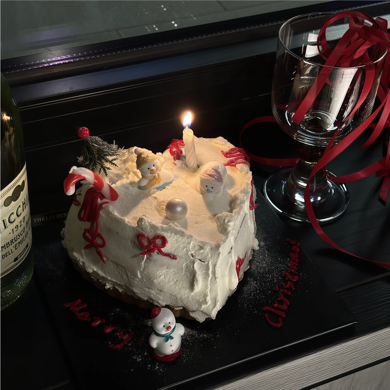 2025圣诞节滑雪主题甜品蛋糕装饰卡通树脂小雪人摆件拐杖蜡烛摆件