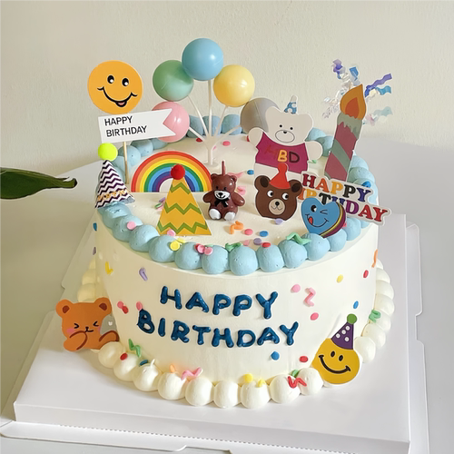 小熊蜡烛蛋糕装饰摆件插牌ins网红复古韩式生日星之卡比爱心气球