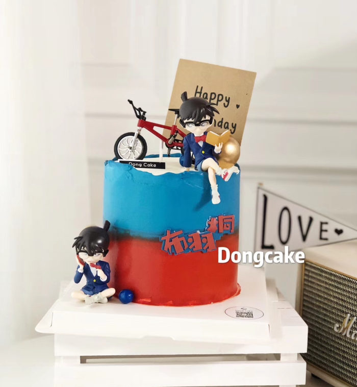 卡通生日蛋糕装饰摆件2款名侦探柯南工藤新一柯南看书电话款手办