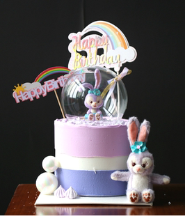 紫色兔子蛋糕装饰摆件网红儿童黛拉兔子公主生日甜品装扮彩虹插件