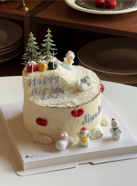 韩国ins圣诞节冬天下雪天圣诞树雪松蛋糕装饰插件树脂滑雪人摆件