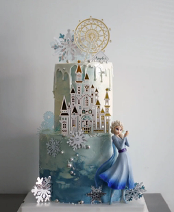 卡通生日蛋糕摆件冰雪奇缘艾莎女王公主玩偶儿童城堡雪花烘焙插件