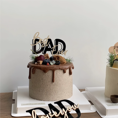 2025父亲节蛋糕装饰摆件木质亚克力黑色DAD节日快乐宝石蓝插件