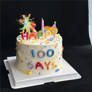 网红ins风满月百天生日蛋糕装 饰插件软胶彩色happy100day字母摆件