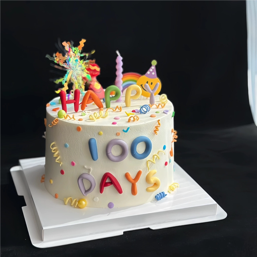 网红ins风满月百天生日蛋糕装饰插件软胶彩色happy100day字母摆件