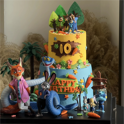 疯狂动物城卡通儿童生日蛋糕装饰摆件兔子朱迪狐尼克手办公仔玩具