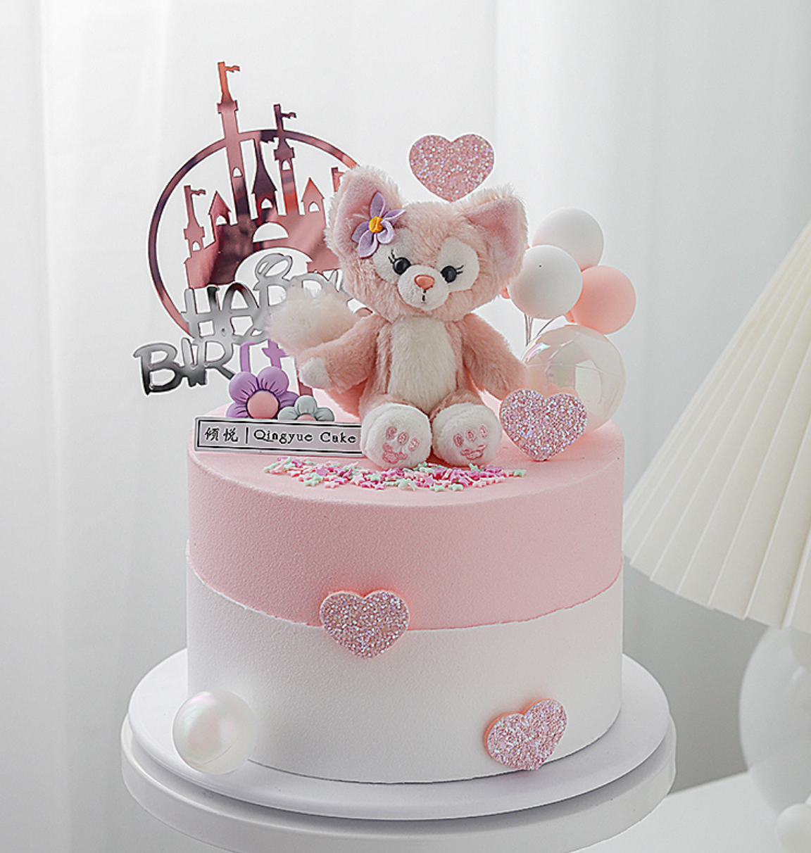 网红粉色毛绒狐狸娃娃蛋糕装饰摆件小狐狸兔子钥匙扣挂件蛋糕插件