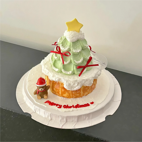 2025圣诞节圣诞树蛋糕装饰摆件可爱红色圣诞帽小熊圣诞五角星蜡烛