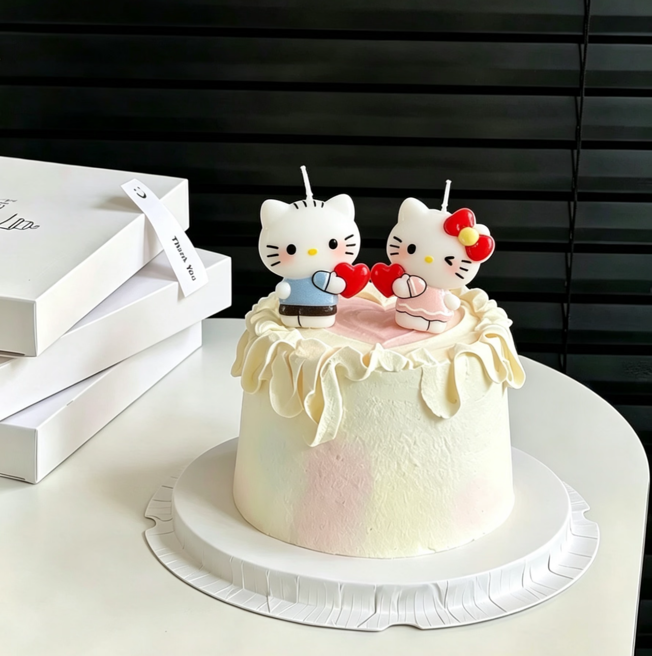 520情人节蛋糕装饰Kitty爱心蜡烛插件卡通粉蓝KT猫甜品派对装扮