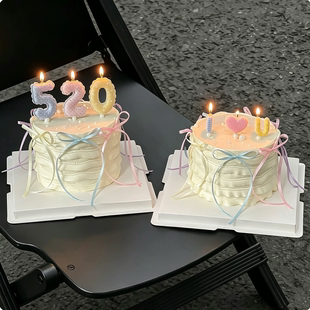 520情人节蛋糕装饰马克龙波点我爱你蜡烛摆件唯美芭蕾风蝴蝶结插