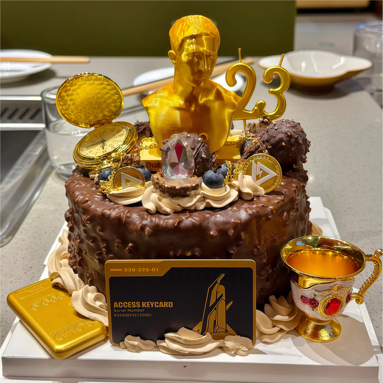 三角洲行动生日蛋糕装饰摆件房卡金条金怀表酒杯男生男神生日插件