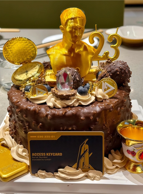 三角洲行动生日蛋糕装饰摆件房卡金条金怀表酒杯男生男神生日插件