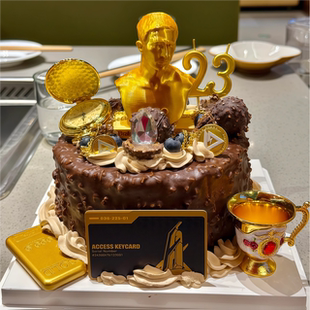 三角洲行动生日蛋糕装饰摆件房卡金条金怀表酒杯男生男神生日插件