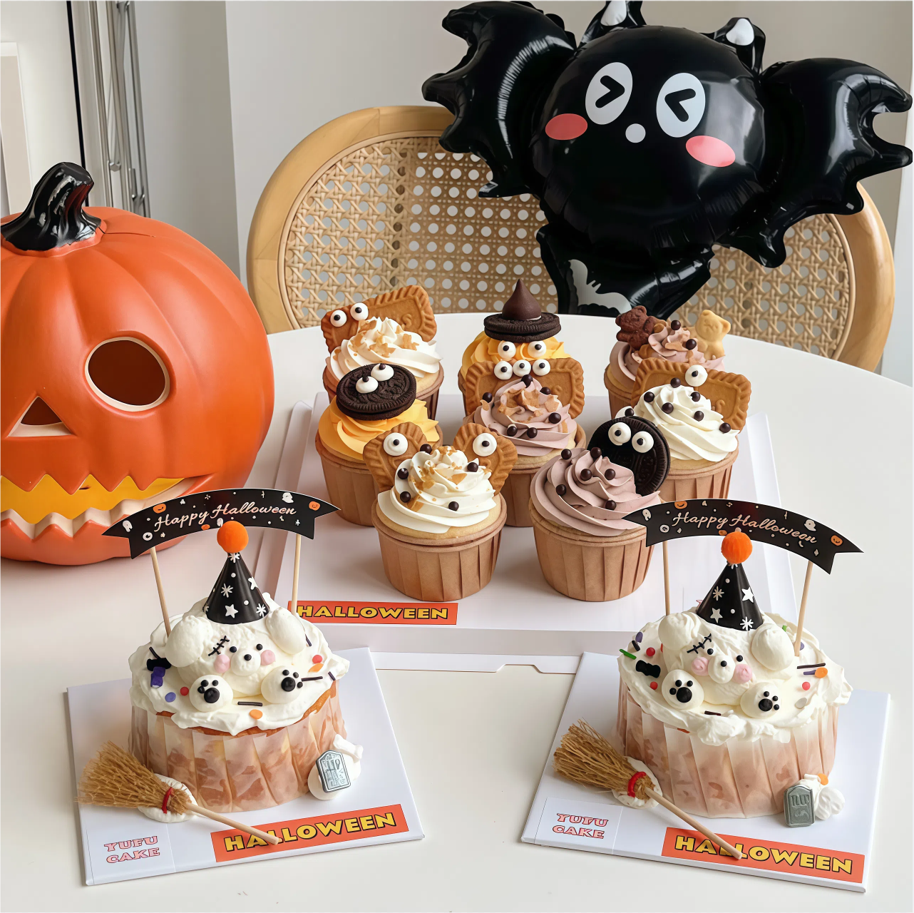 2025万圣节创意菜刀扫把摆件斯巴克蛋糕装饰小帽子搞怪烘焙装扮