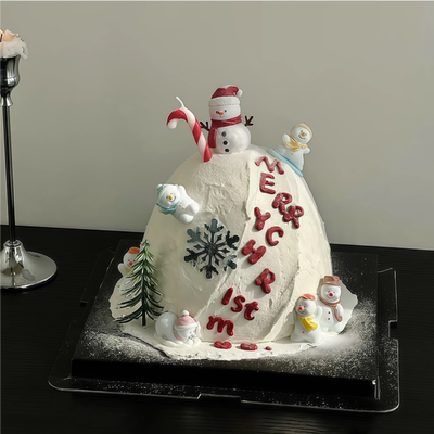 2025圣诞节滑雪主题甜品蛋糕装饰卡通树脂小雪人摆件拐杖蜡烛摆件