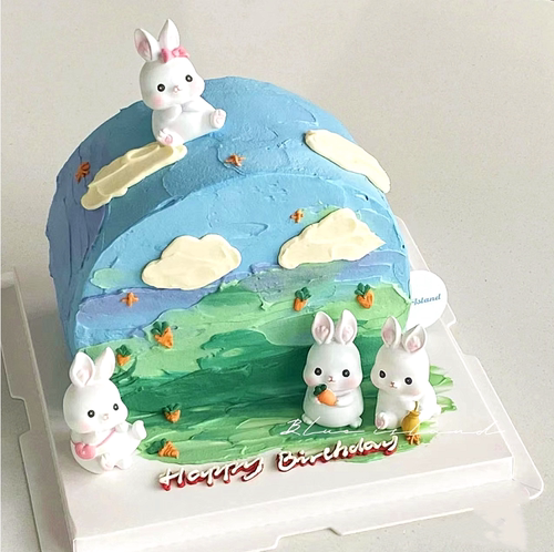 网红森系可爱小兔子生日蛋糕