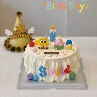 卡通海绵宝宝蛋糕装饰摆件派大星章鱼哥儿童宝宝海洋系插件插牌