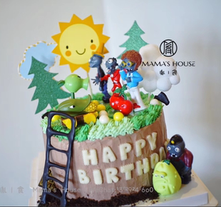 蛋糕装饰植物大战僵尸窝瓜樱桃炸弹舞王僵尸玩偶生日蛋糕摆件